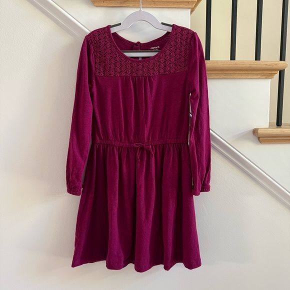 Carter’s Long Sleeve Burgundy Jersey Knit Dress, Size 7 - Picture 3 of 6